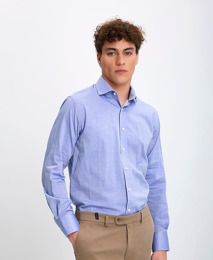 Kaiser Hoff Ανδρικό Βαμβακερό Πουκάμισο Semi Rex Slim Fit σε Ψαροκόκαλο