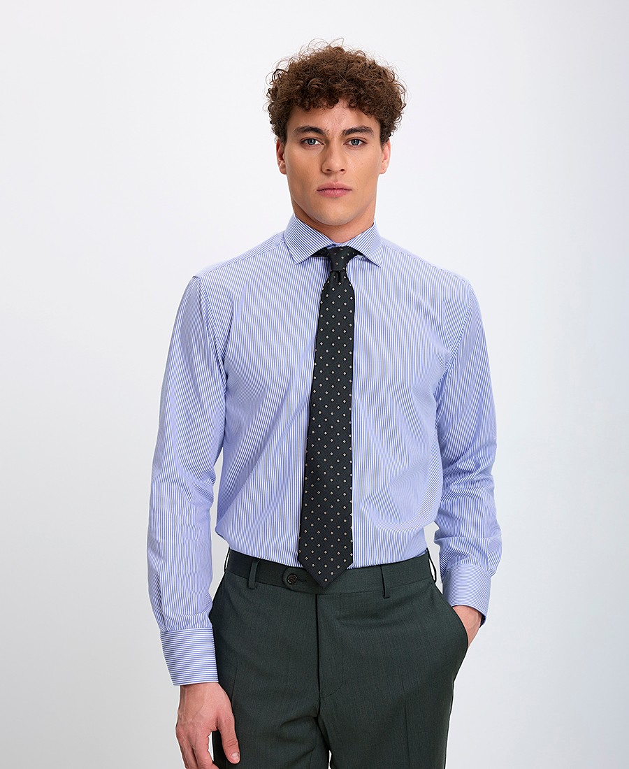 Kaiserhoff Kaiserhoff Ανδρικό Ριγέ Πουκάμισο Non Iron Semi Rex Slim Fit