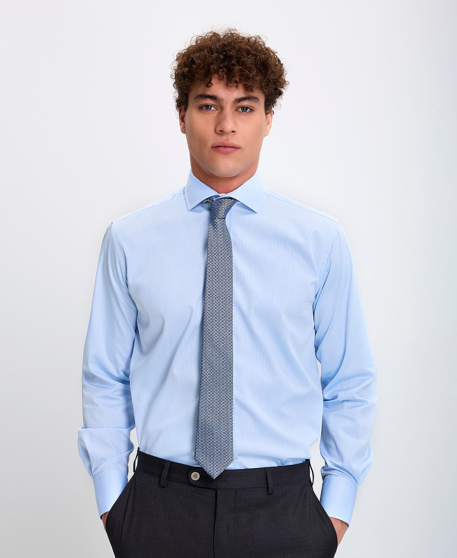 Kaiserhoff Kaiser Hoff Ανδρικό Πουκάμισο Βαμβακερό με Λεπτές Ρίγες Semi Rex Γιακά Slim Fit