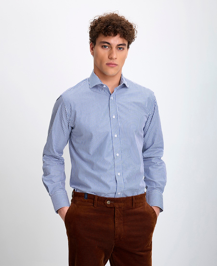 Kaiserhoff Kaiser Hoff Ανδρικό Πουκάμισο Semi Rex Slim Fit σε Μπλε Ριγέ