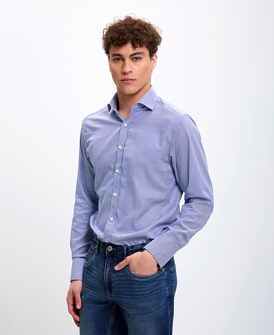 Vardas Ανδρικό Πουκάμισο Slim Fit Καρό Βαμβακερό Μπλε