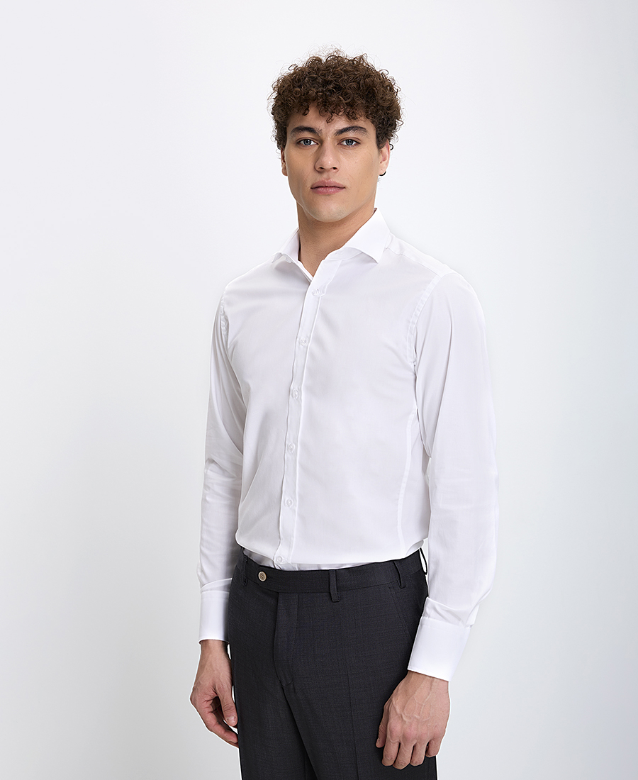 Donini Ανδρικό Βαμβακερό Πουκάμισο Twill Easy Care Classic Fit σε Λευκό
