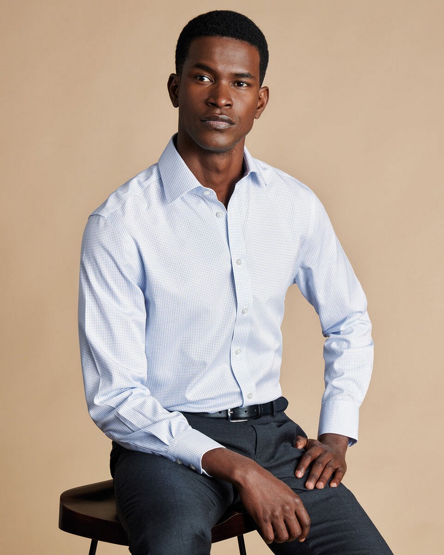 Charles Tyrwhitt Charles Tyrwhitt Ανδρικό Πουκάμισο Non Iron Slim Fit σε Μπλε Καρό