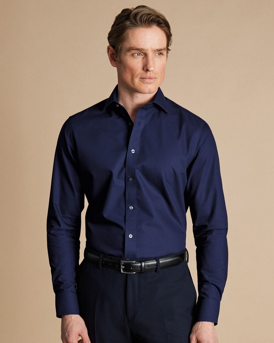 Charles Tyrwhitt Ανδρικό Πουκάμισο Non Iron Stretch Kensington Weave Slim...