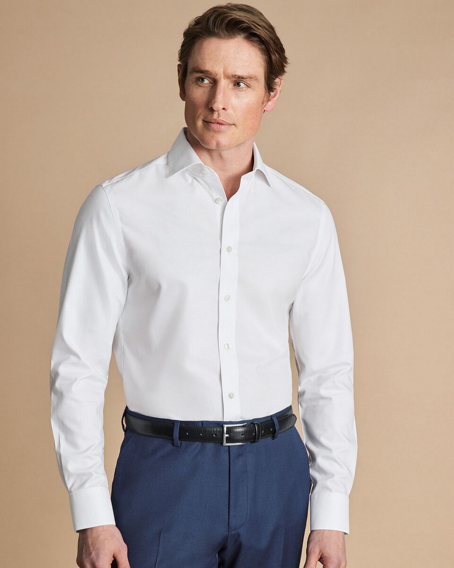 Charles Tyrwhitt Ανδρικό Πουκάμισο Non Iron Stretch Kensington Weave Slim...
