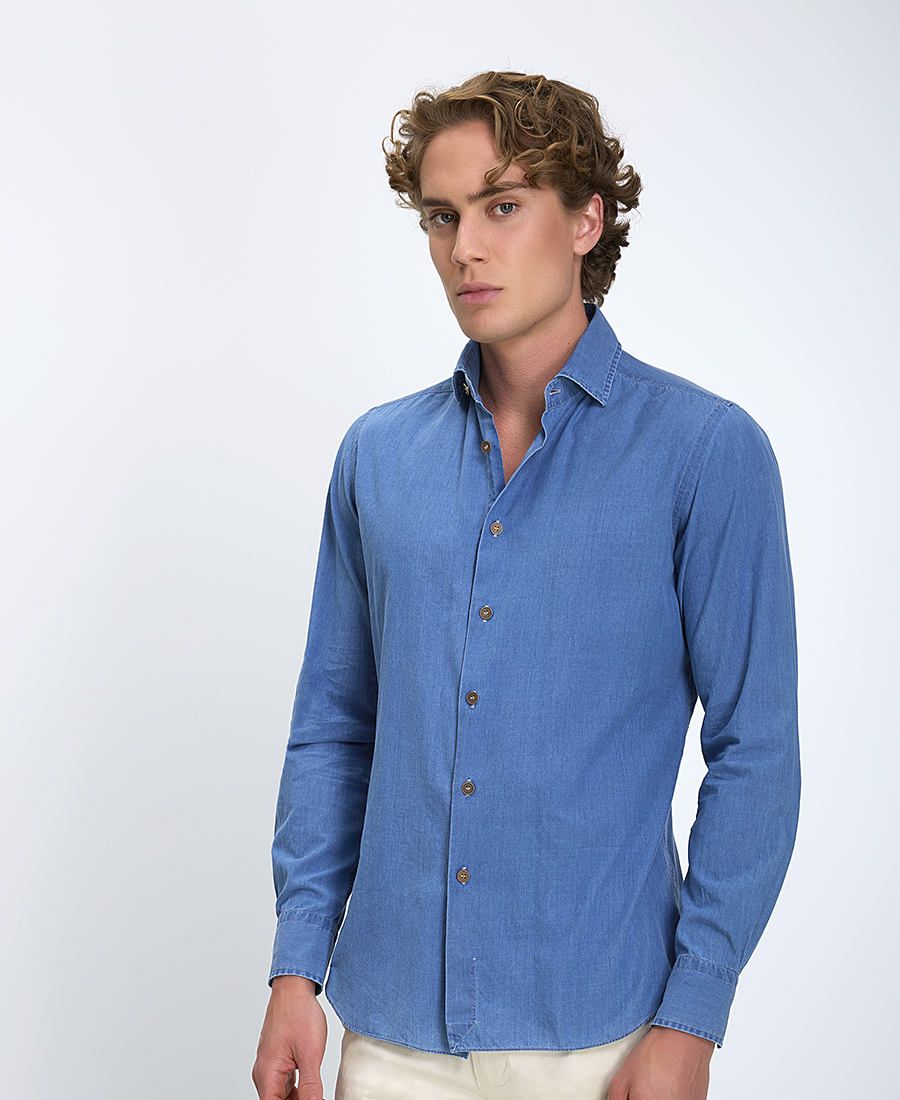 Xacus Xacus Ανδρικό Πουκάμισο Regular Fit Βαμβακερό Denim Μπλε