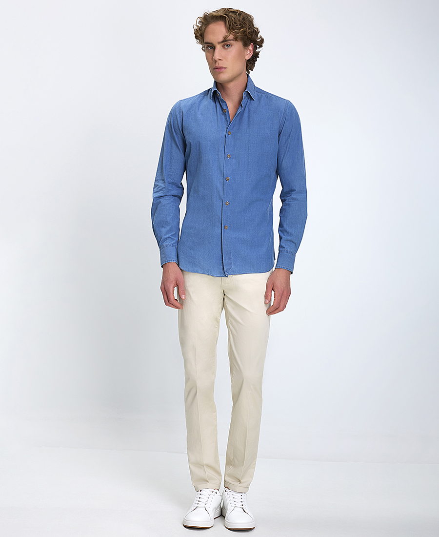 Xacus Ανδρικό Πουκάμισο Regular Fit Βαμβακερό Denim Μπλε φωτογραφία