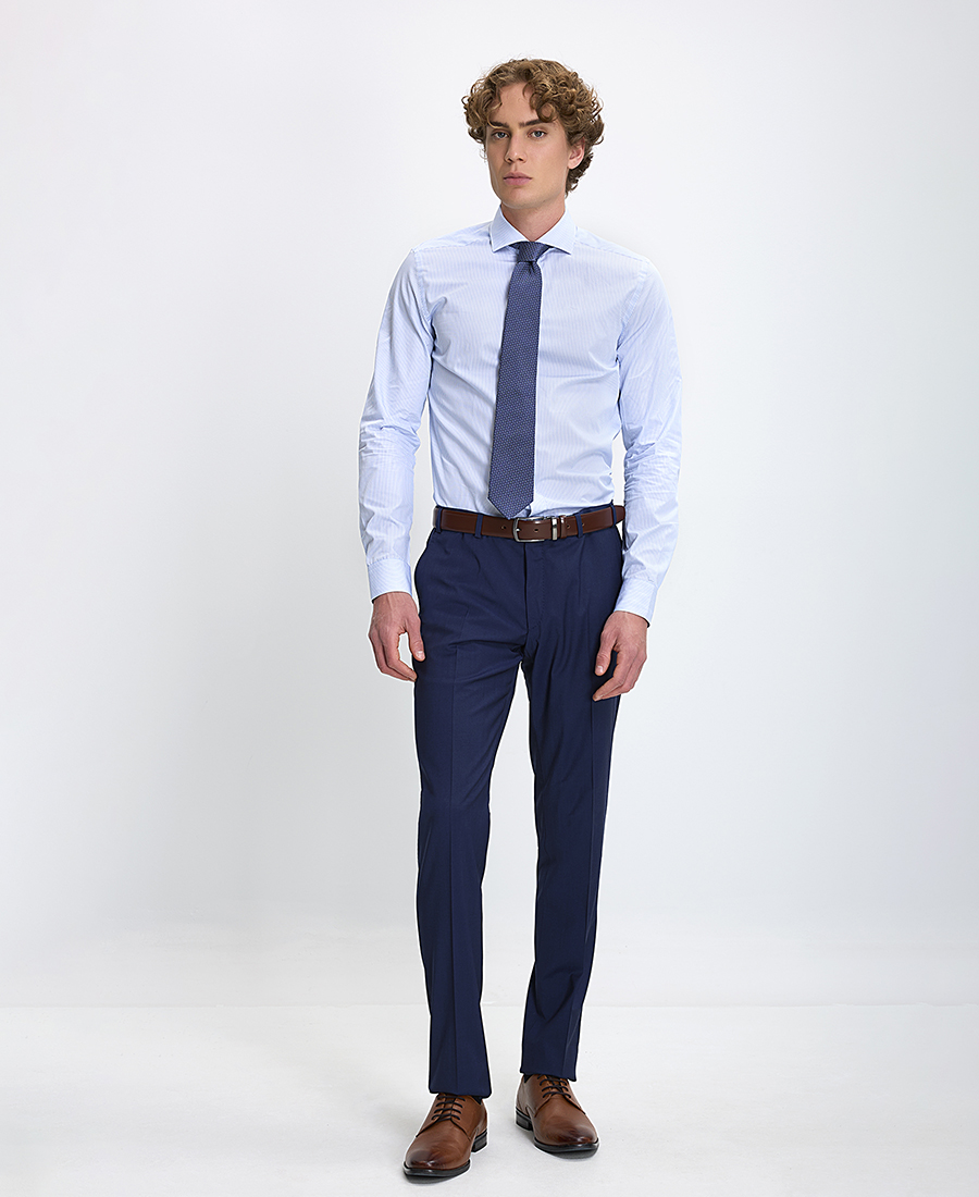 Corneliani Ανδρικό Πουκάμισο Slim Fit 100% Βαμβάκι Ριγέ Γαλάζιο φωτογραφία