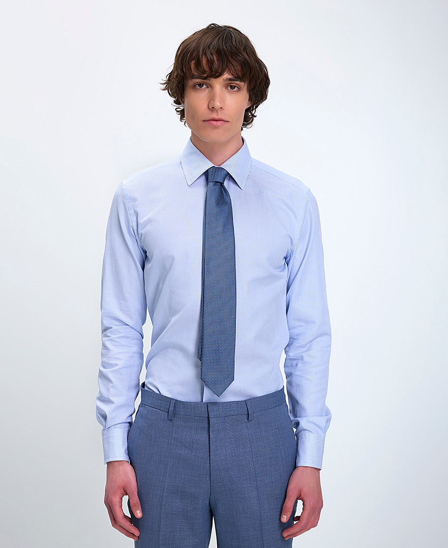 Boss Ανδρικό Πουκάμισο Βαμβακερό Slim Fit σε Μπλε Ριγέ