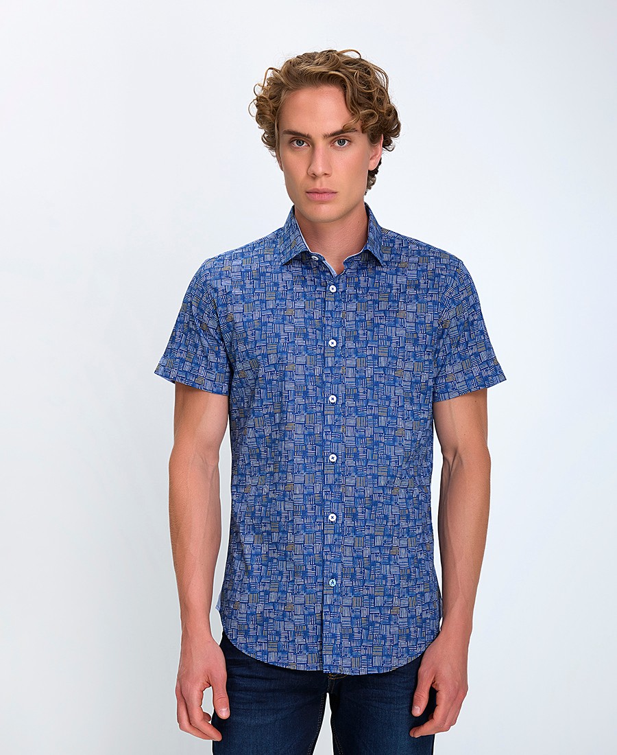 A Fish named Fred A Fish named Fred Ανδρικό Πουκάμισο Κοντομάνικο με Γραμμικό Μοτίβο Regular Fit