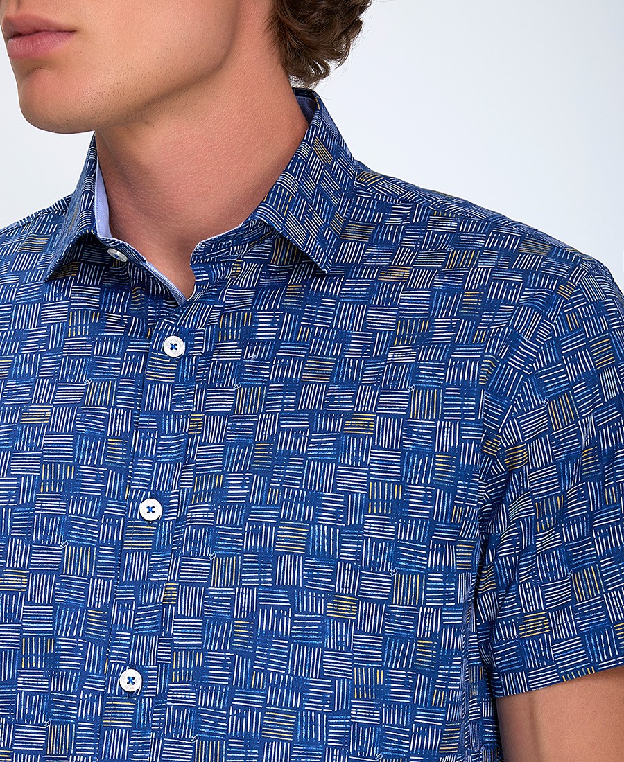 A Fish named Fred Ανδρικό Πουκάμισο Κοντομάνικο με Γραμμικό Μοτίβο Regular Fit φωτογραφία