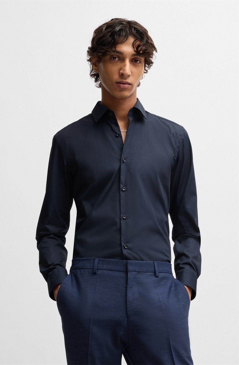 Hugo Ανδρικό Πουκάμισο από Βαμβακερή Ποπλίνα Easy-Iron με Kent Γιακά...