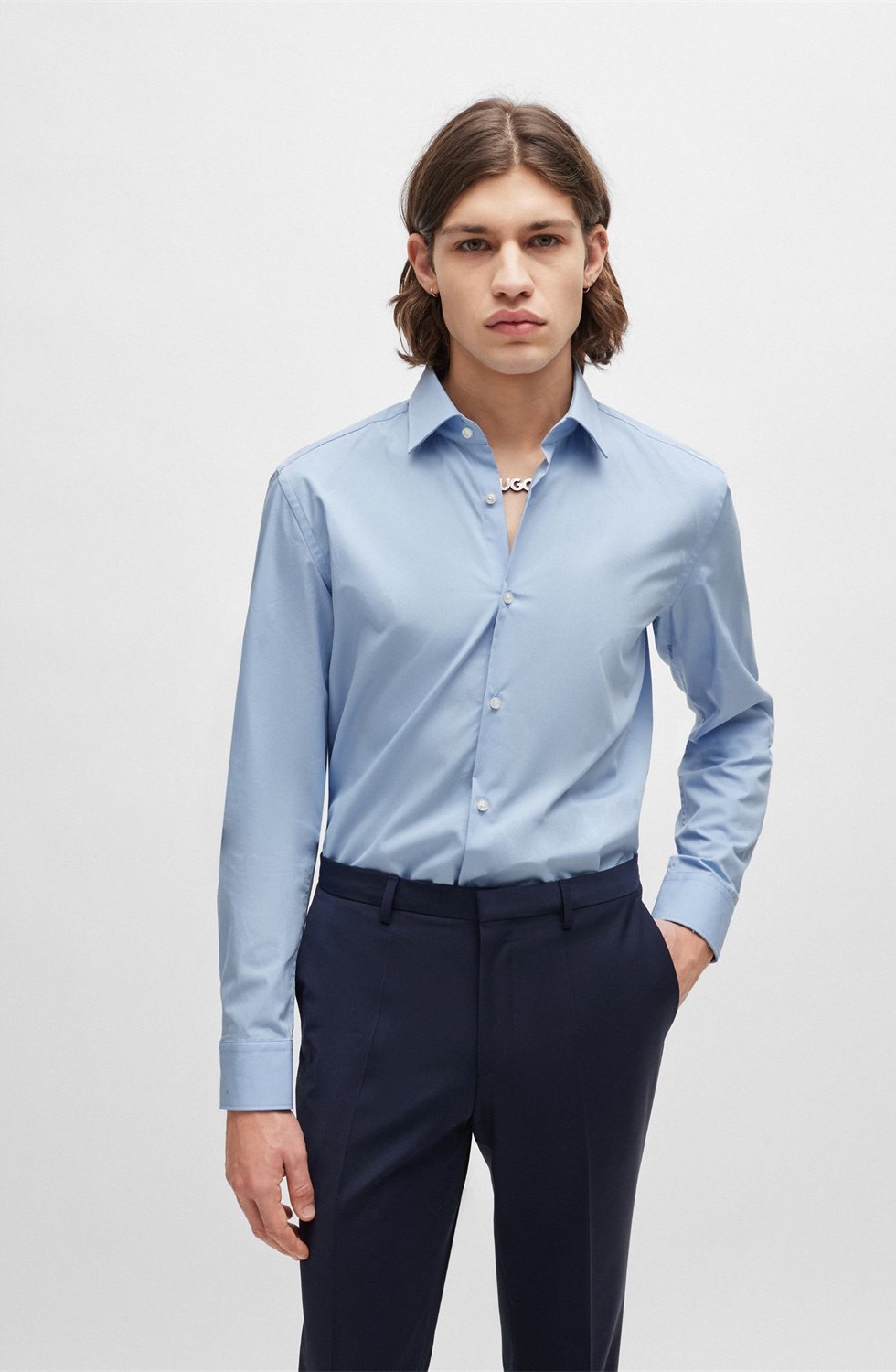 Hugo Ανδρικό Πουκάμισο από Βαμβακερή Ποπλίνα Easy-Iron με Kent Γιακά...