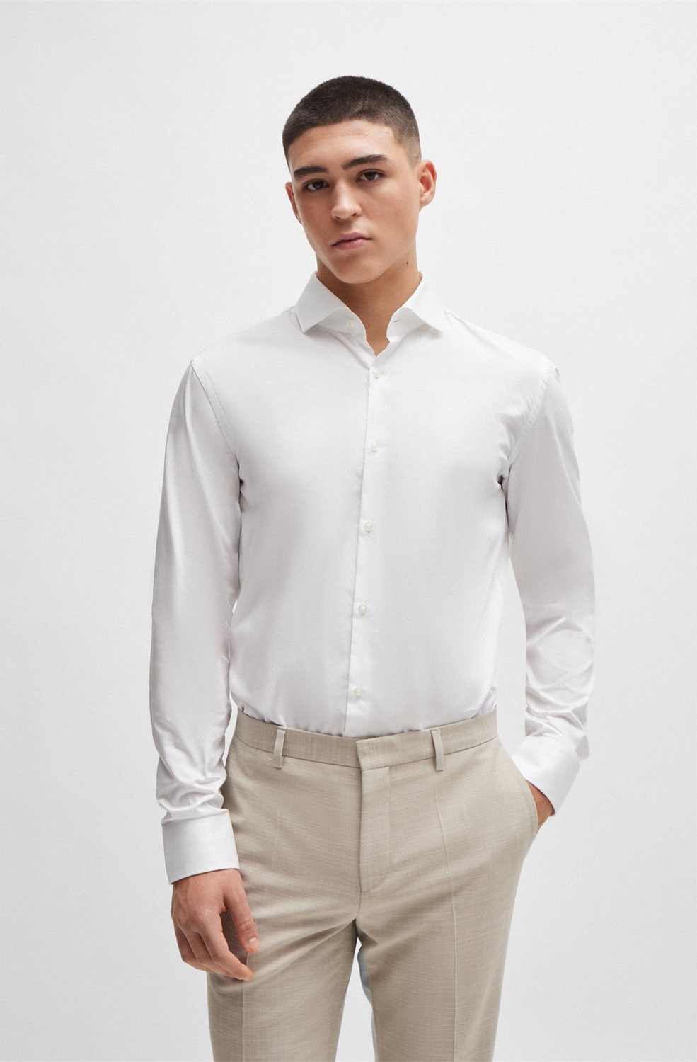 Hugo Hugo Ανδρικό Πουκάμισο Βαμβακερό Μονόχρωμο Slim Fit σε Λευκό