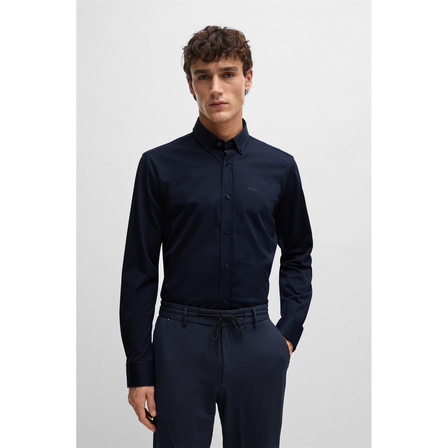 Boss Ανδρικό Πουκάμισο Regular Fit Από Βαμβάκι Και Πολυεστέρα Με Κεντημένο Λογότυπο