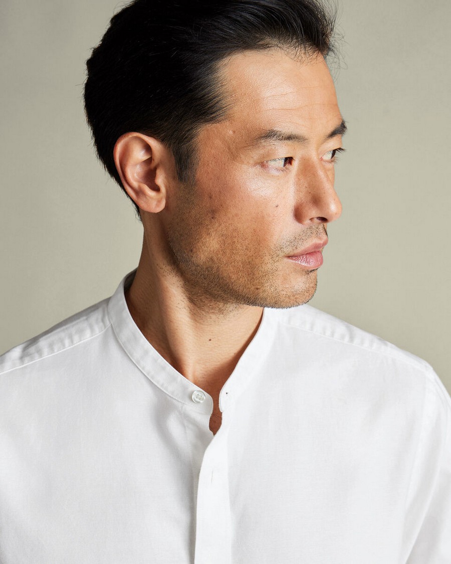 Charles Tyrwhitt Ανδρικό Πουκάμισο από Βαμβάκι και Λινό χωρίς Γιακά Slim Fit σε Λευκό φωτογραφία