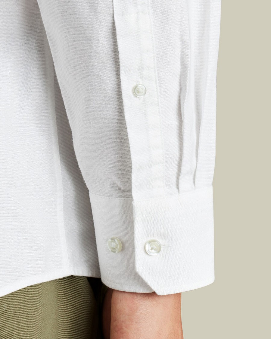 Charles Tyrwhitt Ανδρικό Πουκάμισο από Βαμβάκι και Λινό χωρίς Γιακά Slim Fit σε Λευκό φωτογραφία