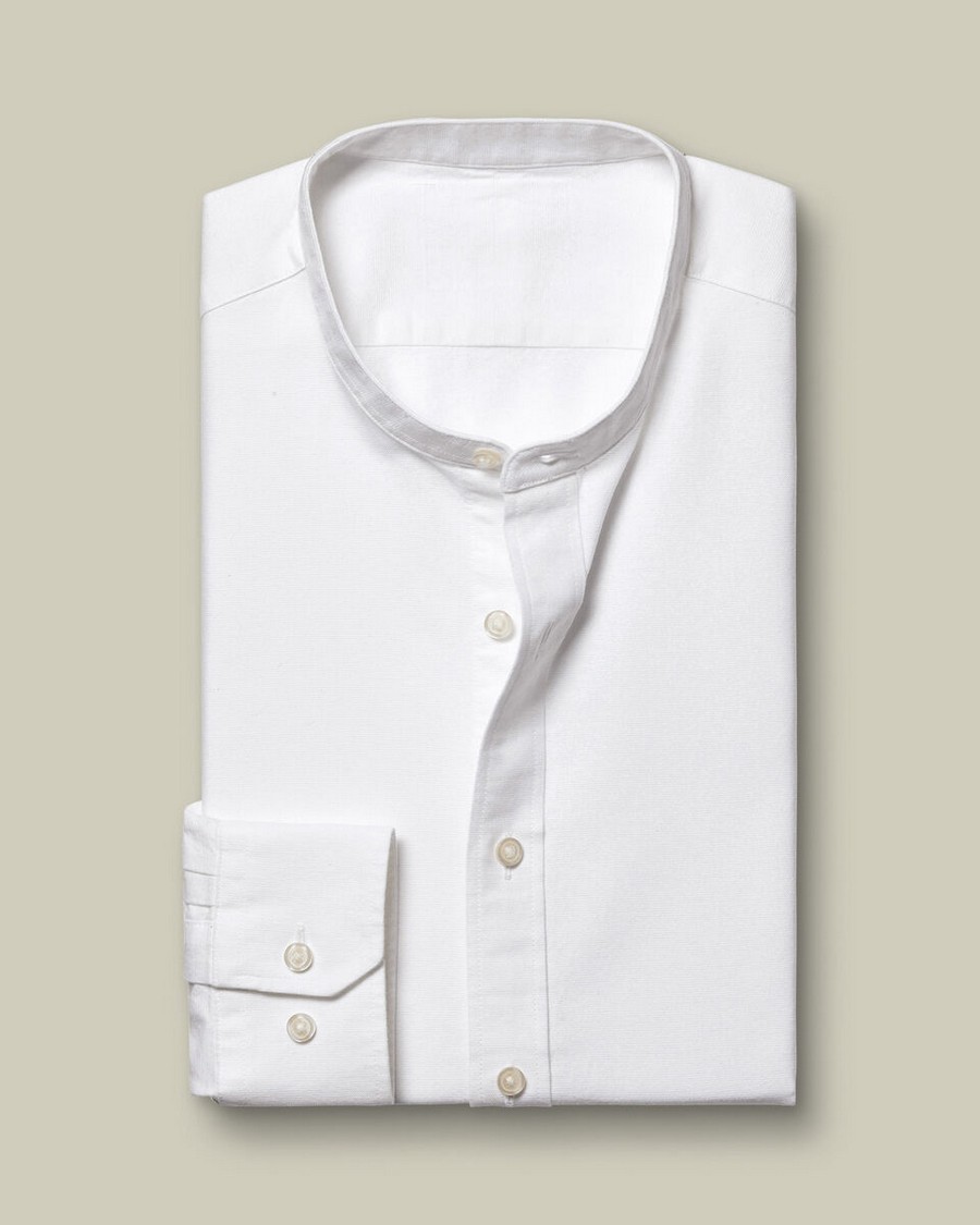 Charles Tyrwhitt Ανδρικό Πουκάμισο από Βαμβάκι και Λινό χωρίς Γιακά Slim Fit σε Λευκό φωτογραφία
