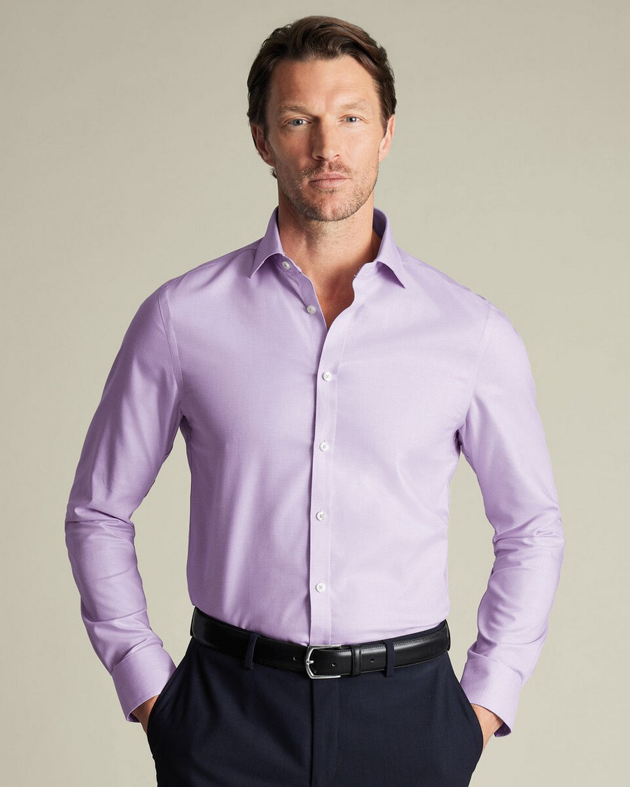 Charles Tyrwhitt Ανδρικό Πουκάμισο Βαμβακερό Non-Iron Westminster Weave Slim Fit