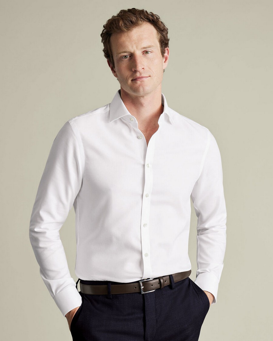 Charles Tyrwhitt Ανδρικό Πουκάμισο Βαμβακερό Non-Iron Westminster Weave Slim Fit