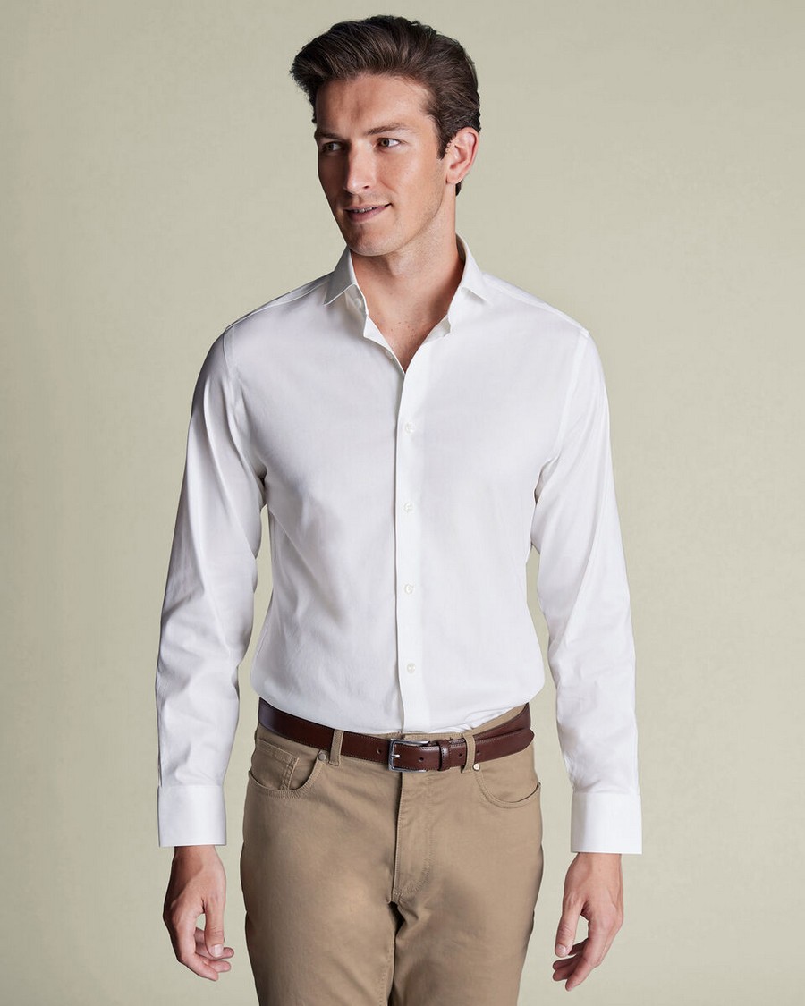 Charles Tyrwhitt Ανδρικό Πουκάμισο Βαμβακερό Non-Iron Performance Twill Slim Fit σε Λευκό