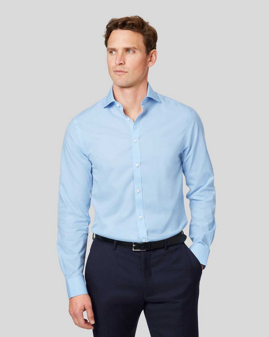 Charles Tyrwhitt Ανδρικό Πουκάμισο Βαμβακερό Cutaway Collar Slim Fit σε Sky Blue