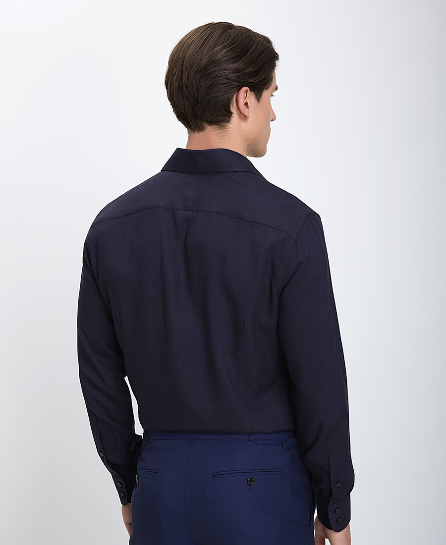 Hd x Vardas Ανδρικό Μακρυμάνικο Πουκάμισο με Κομψή Υφή Slim Fit σε Σκούρο Μπλε φωτογραφία