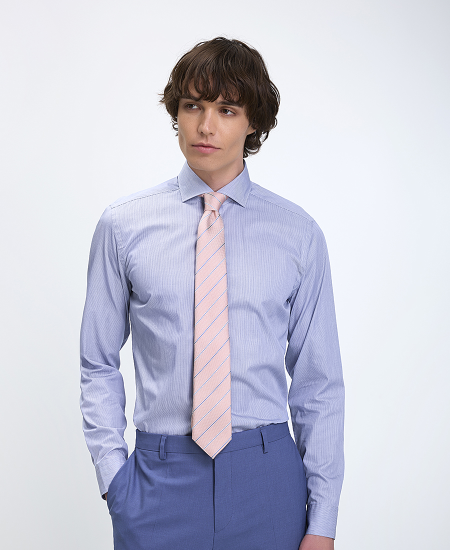 CC Collection Corneliani CC Corneliani Ανδρικό Πουκάμισο Slim Fit Βαμβακερό Μπλε Ριγέ