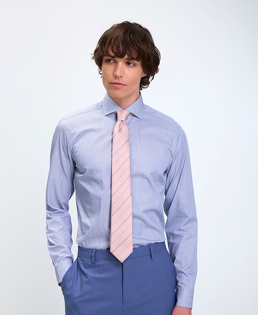 CC Corneliani Ανδρικό Πουκάμισο Slim Fit Βαμβακερό Μπλε Ριγέ