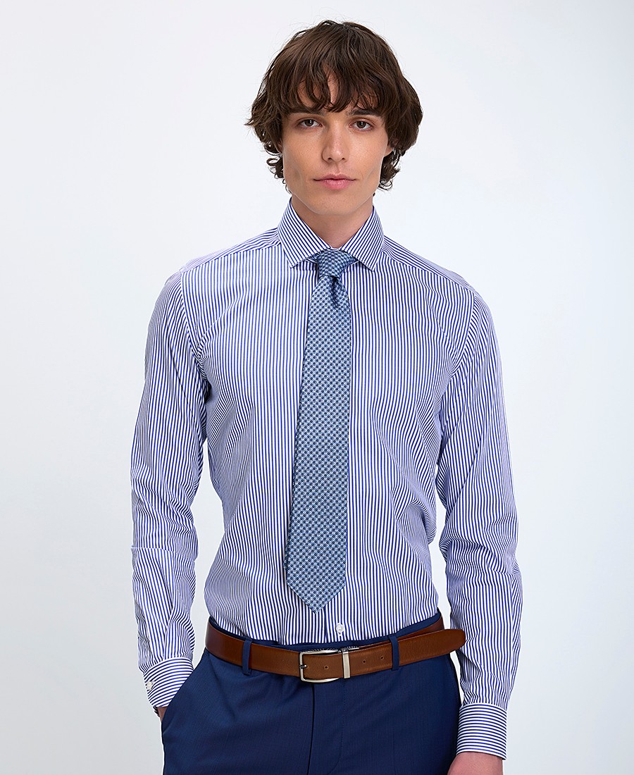 Xacus Xacus Ανδρικό Πουκάμισο Active με Cutaway Γιακά Slim Fit σε Ριγέ Μπλε