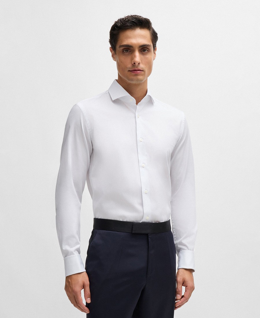 Boss Ανδρικό Πουκάμισο Easy Iron Stretch Cotton Slim Fit σε Λευκό