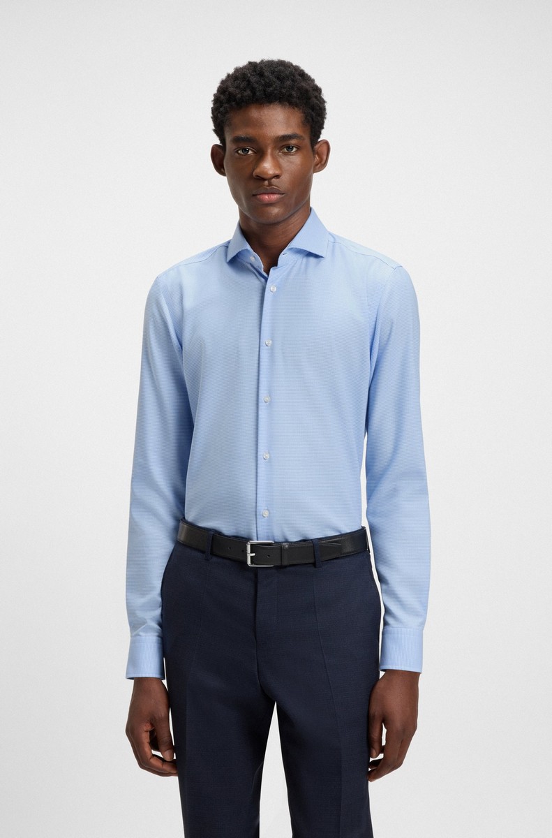 Boss Ανδρικό Πουκάμισο Slim Fit Βαμβακερό Μικροσχέδιο Μπλε