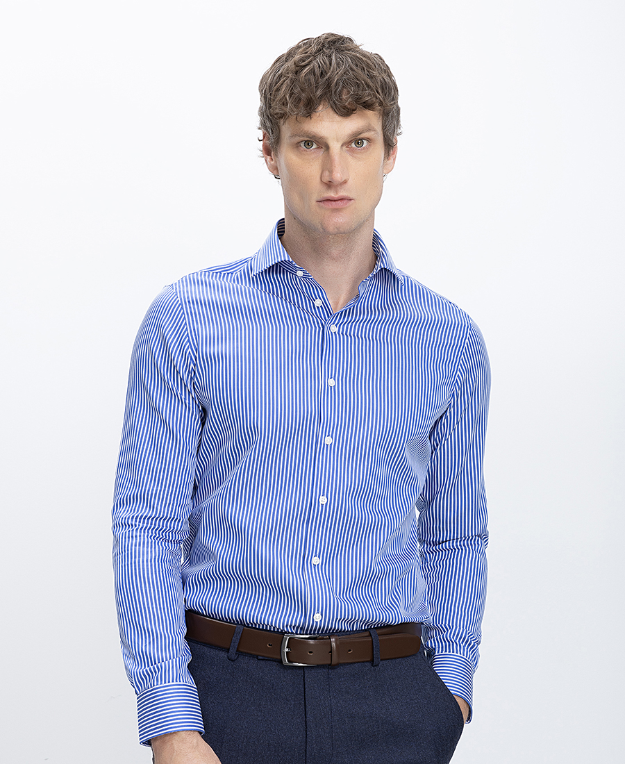 Ανδρικό Πουκάμισο Βαμβακερό Slim Fit Με Ριγέ Σχέδιο