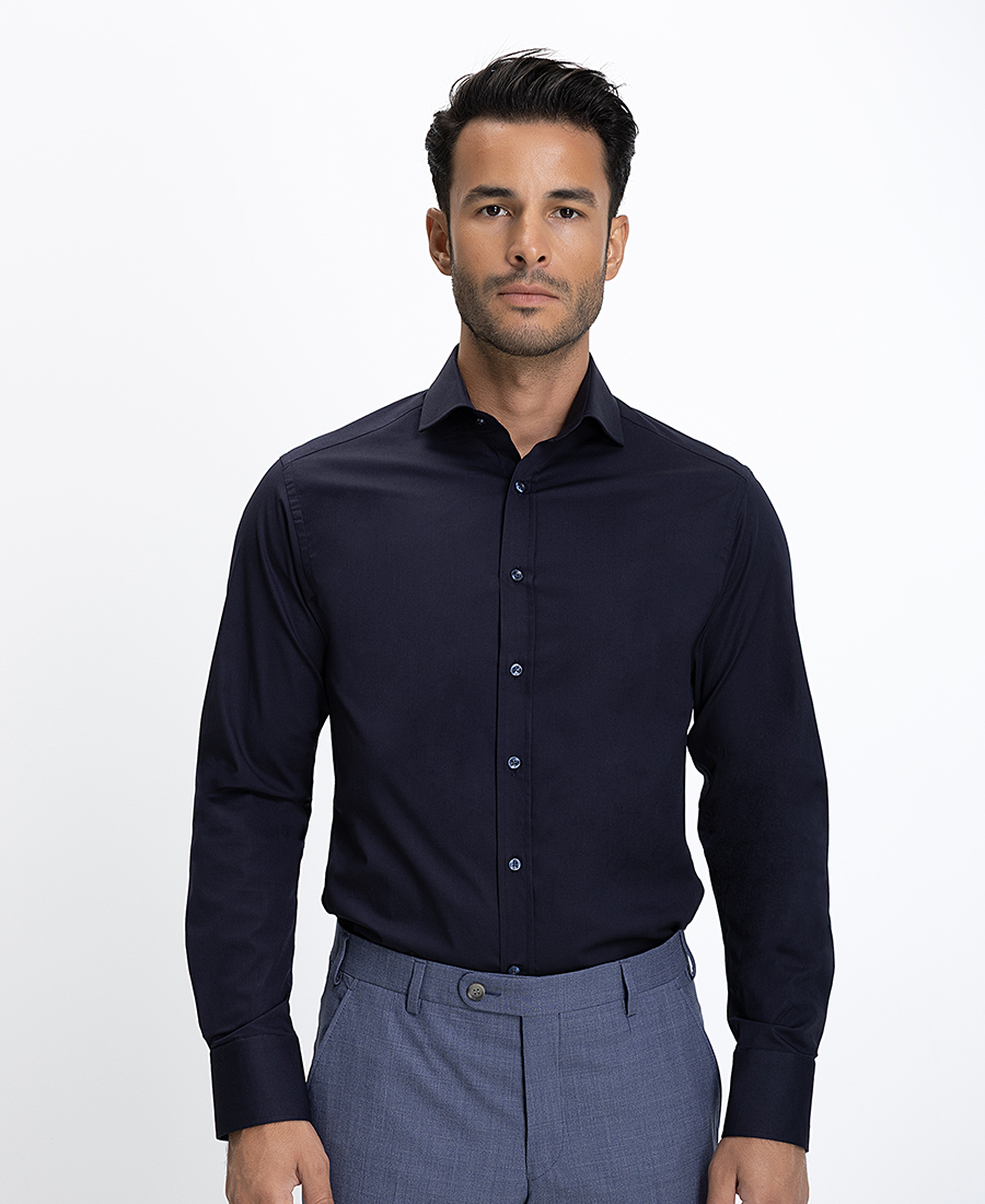 Vardas Ανδρικό Πουκάμισο Slim Fit Βαμβακερό με Ελαστάνη Μπλε Σκούρο