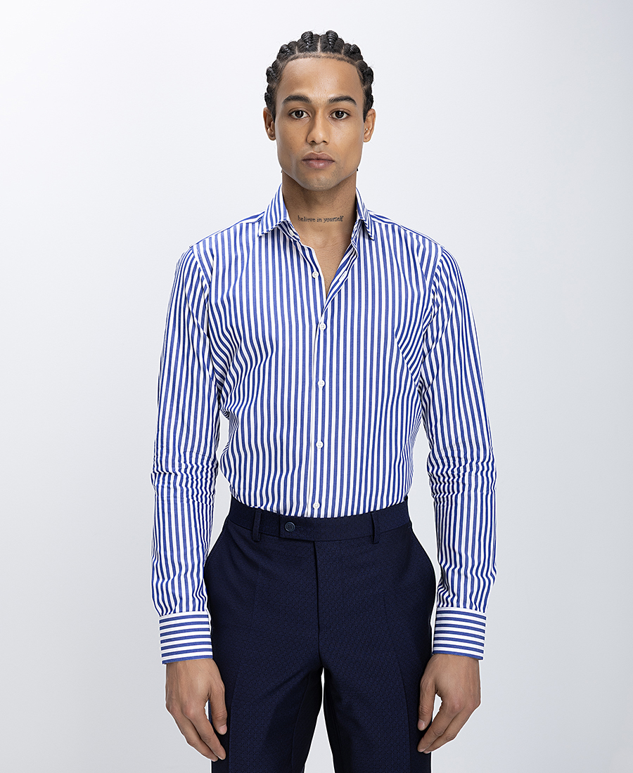 Ανδρικό Πουκάμισο Βαμβακερό Slim Fit Με Ριγέ Σχέδιο