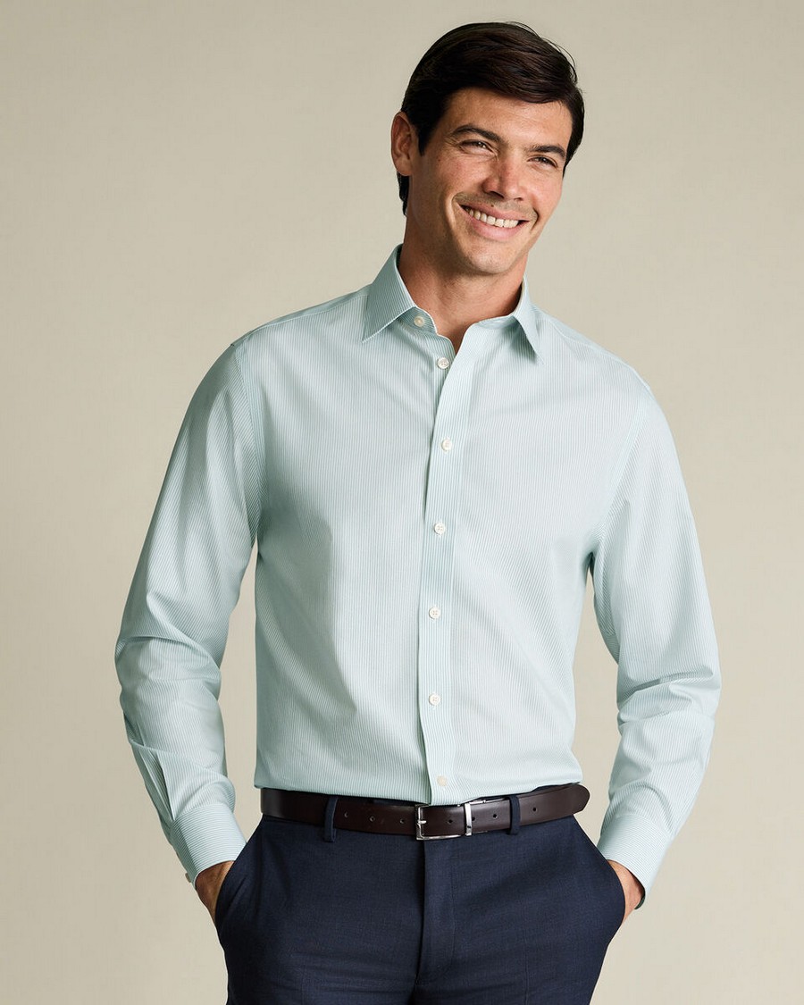 Charles Tyrwhitt Ανδρικό Πουκάμισο Ριγέ Poplin Non Iron Stretch