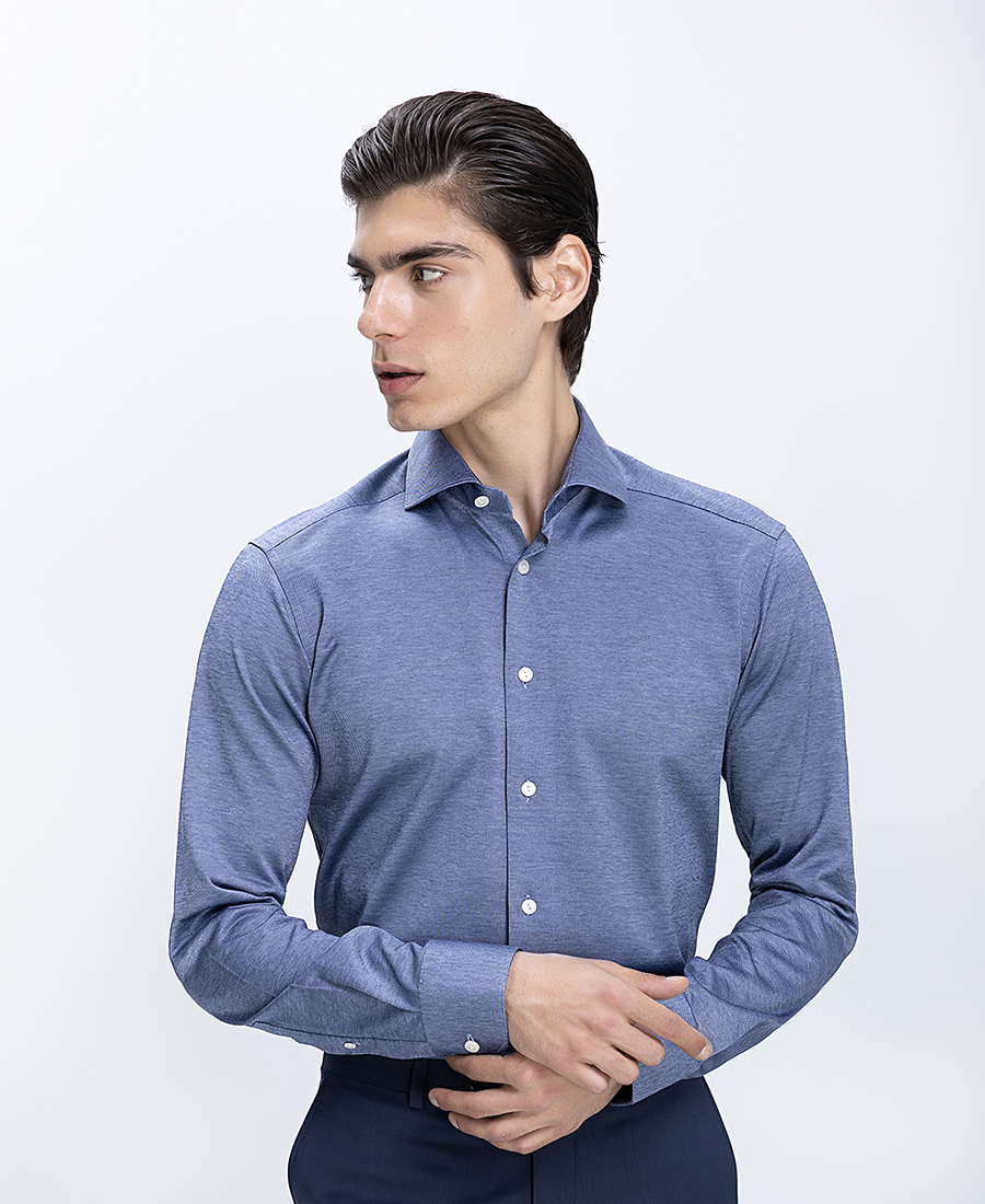 Eton Ανδρικό Πουκάμισο Slim Fit Με Filo Di Scozia Jersey Και Πλεκτή Υφή