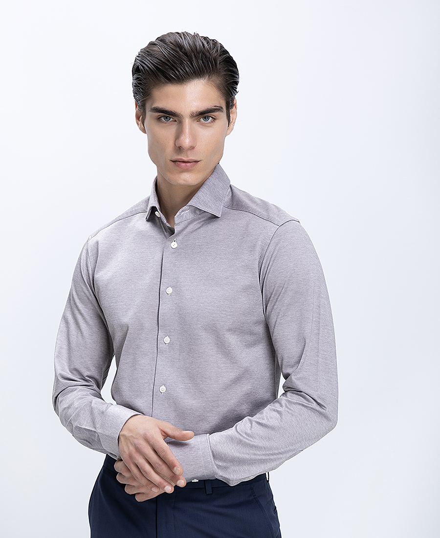 Eton Ανδρικό Πουκάμισο Slim Fit Με Filo Di Scozia Jersey Και Πλεκτή Υφή