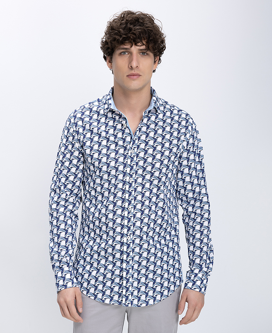 A Fish Named Fred Ανδρικό Πουκάμισο Με Geometric Print Σχέδιο Regular Fit