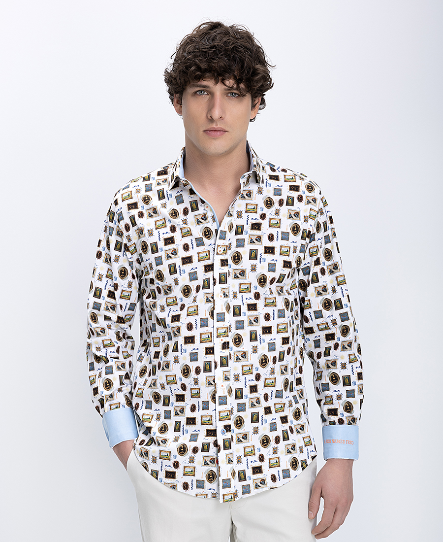 A Fish Named Fred Ανδρικό Πουκάμισο Με Vintage Art Print Σχέδιο Regular Fit