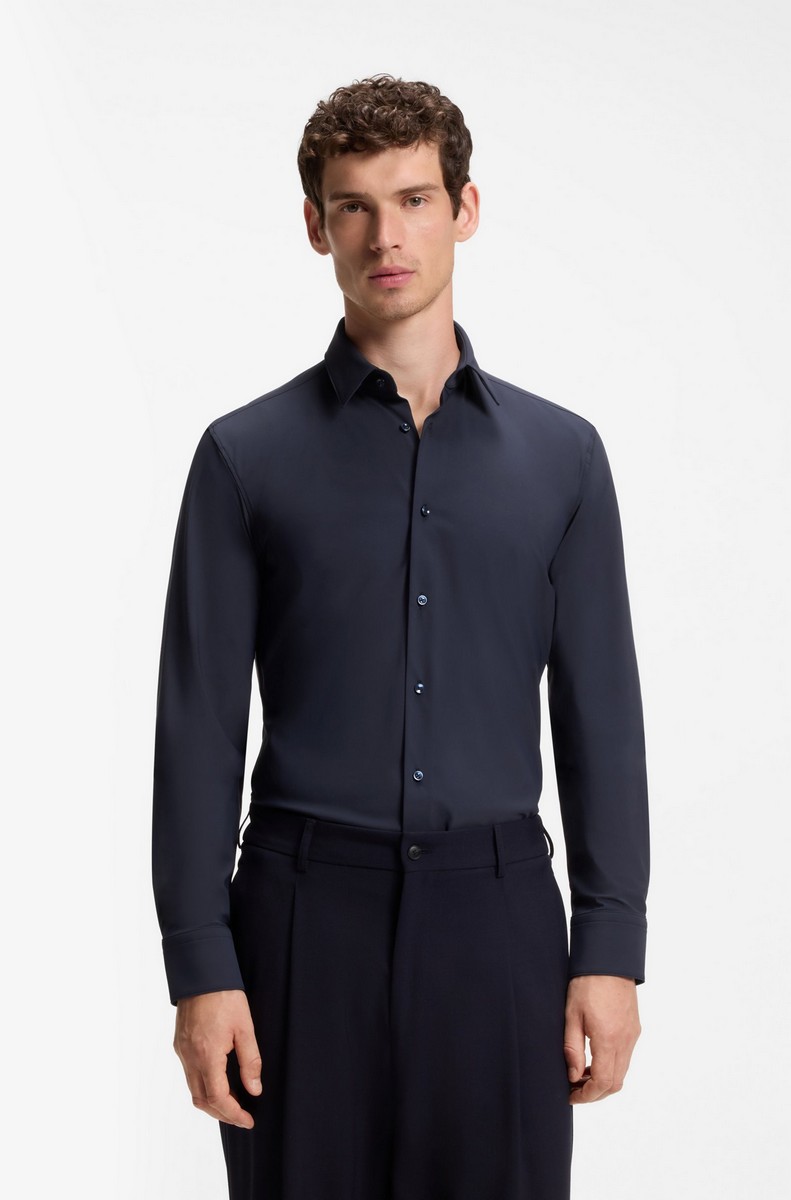 Boss Ανδρικό Μονόχρωμο Πουκάμισο Slim Fit Performance Stretch Jersey Για Business & Formal Εμφανίσεις