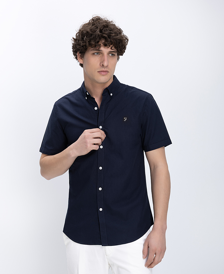 Farah Ανδρικό Πουκάμισο Brewer Κοντομάνικο Slim Fit από Οργανικό Βαμβάκι σε Grove Green