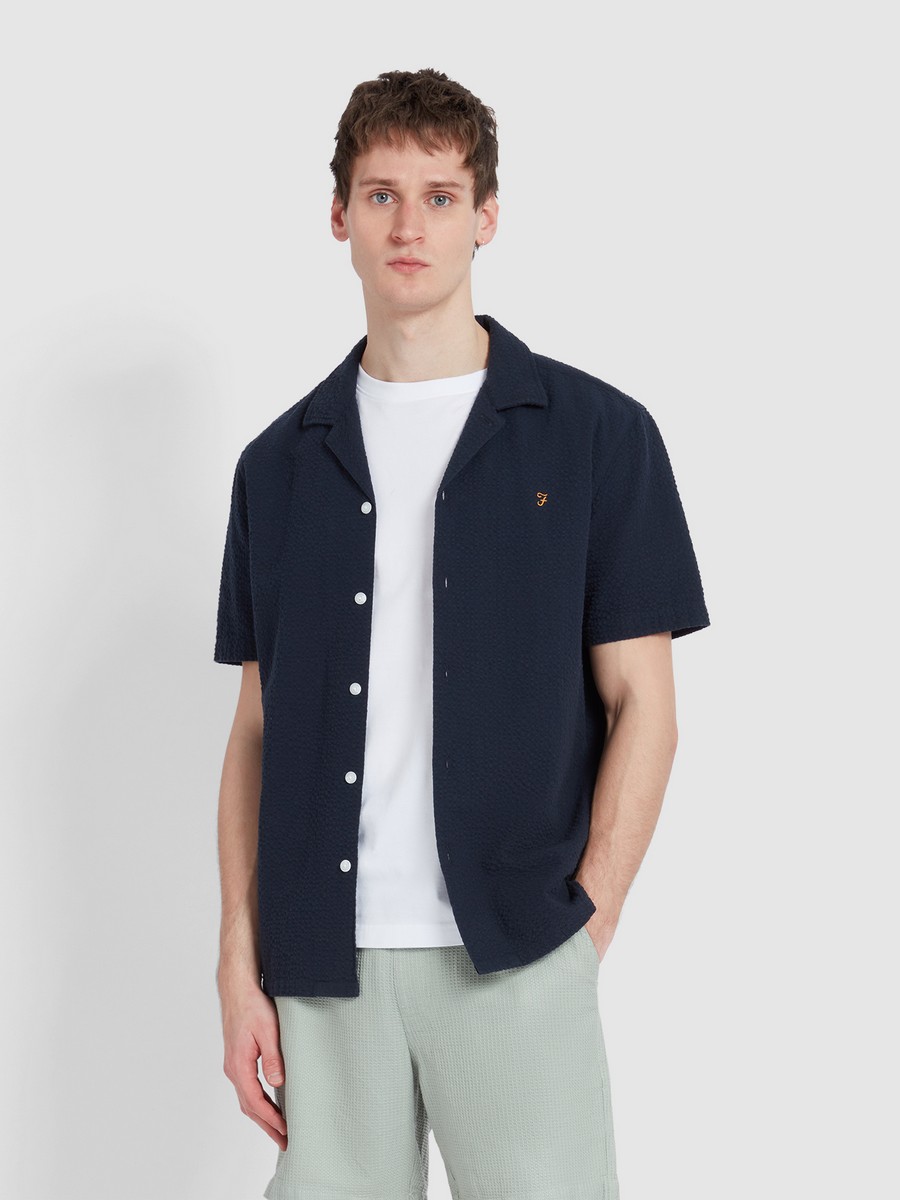 Farah Farah Ανδρικό Πουκάμισο Κοντομάνικο Casual Fit από Οργανικό Βαμβάκι σε True Navy