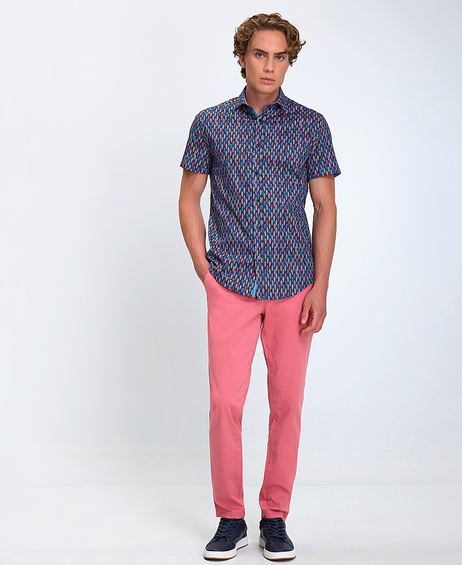 A Fish named Fred Ανδρικό Πουκάμισο Κοντομάνικο με Πολύχρωμο Μοτίβο Boat Regular Fit φωτογραφία