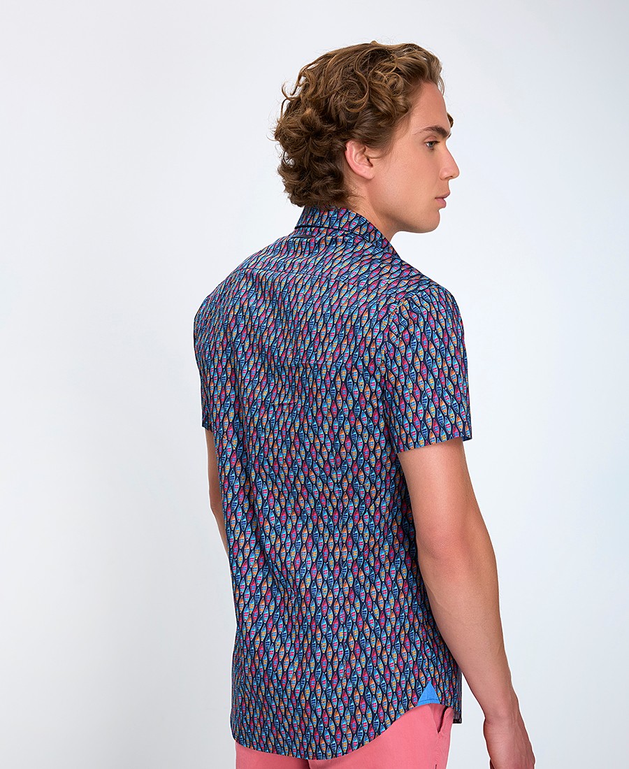 A Fish named Fred Ανδρικό Πουκάμισο Κοντομάνικο με Πολύχρωμο Μοτίβο Boat Regular Fit φωτογραφία