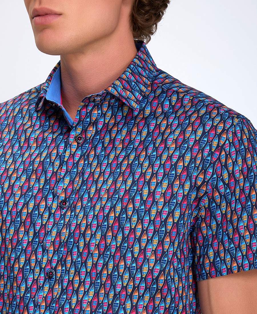 A Fish named Fred Ανδρικό Πουκάμισο Κοντομάνικο με Πολύχρωμο Μοτίβο Boat Regular Fit φωτογραφία