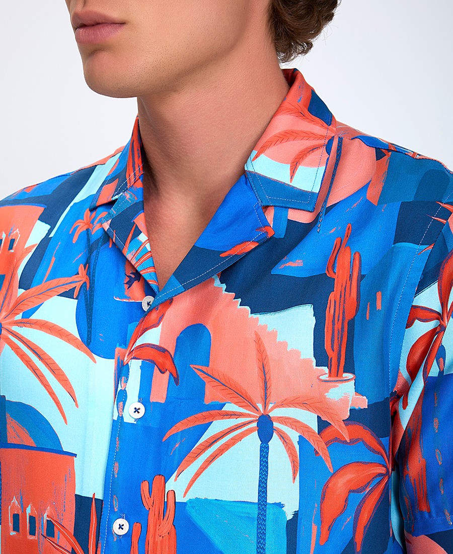 A Fish named Fred Ανδρικό Πουκάμισο Κοντομάνικο με Καλοκαιρινό Μοτίβο Desert Regular Fit φωτογραφία