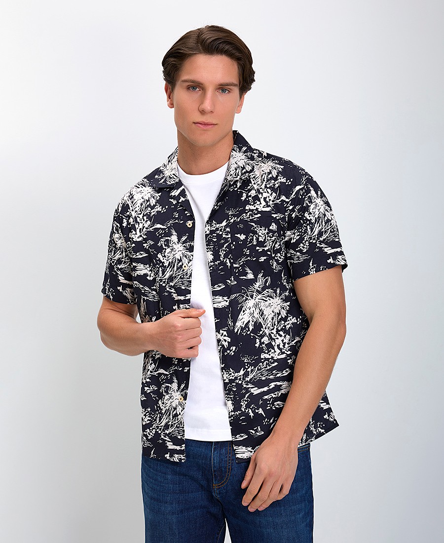 MarkUp MarkUp Ανδρικό Κοντομάνικο Πουκάμισο All Over Print Relaxed Fit σε Μαύρο