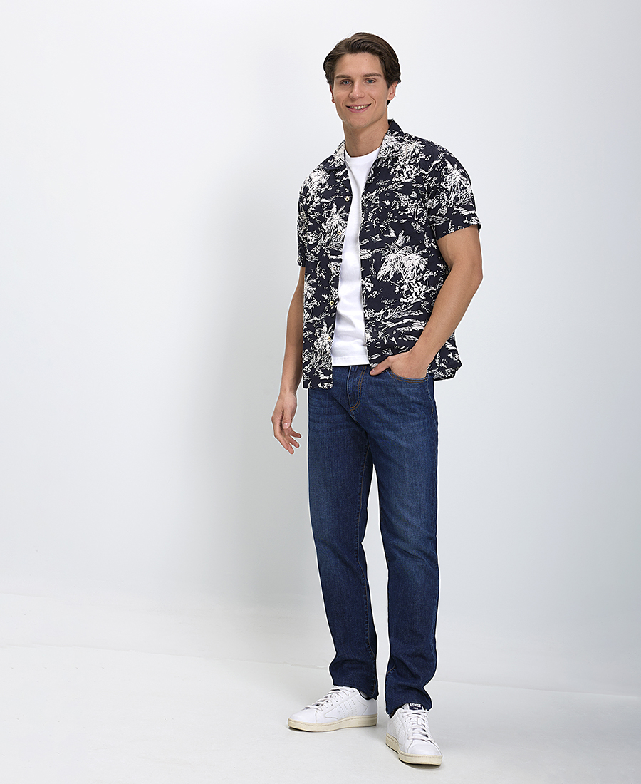 MarkUp Ανδρικό Κοντομάνικο Πουκάμισο All Over Print Relaxed Fit σε Μαύρο φωτογραφία