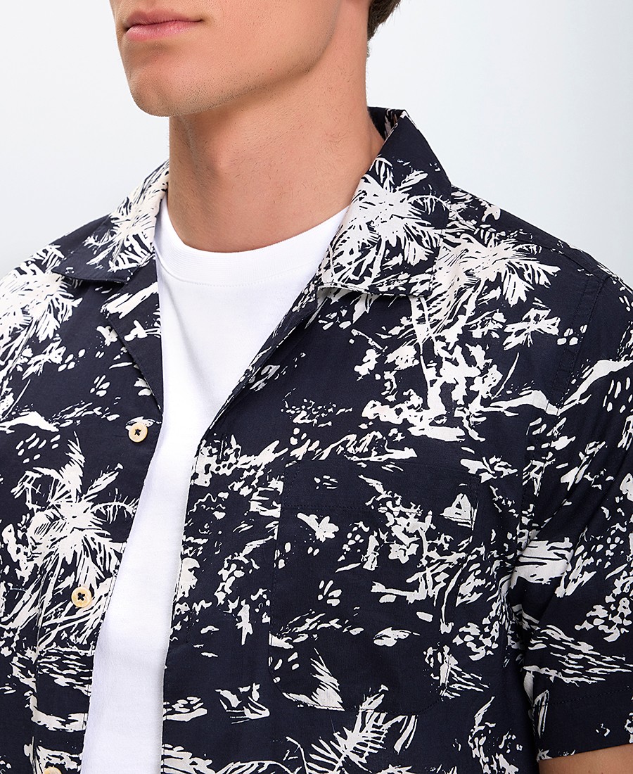 MarkUp Ανδρικό Κοντομάνικο Πουκάμισο All Over Print Relaxed Fit σε Μαύρο φωτογραφία